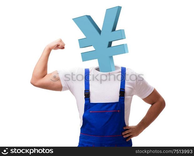The worker with yen head in business concept. Worker with yen head in business concept