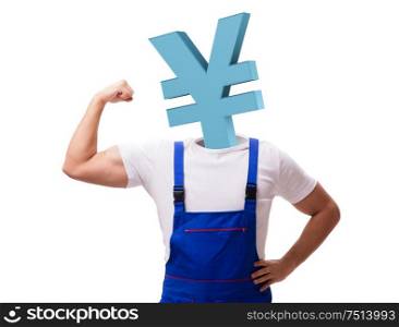 The worker with yen head in business concept. Worker with yen head in business concept