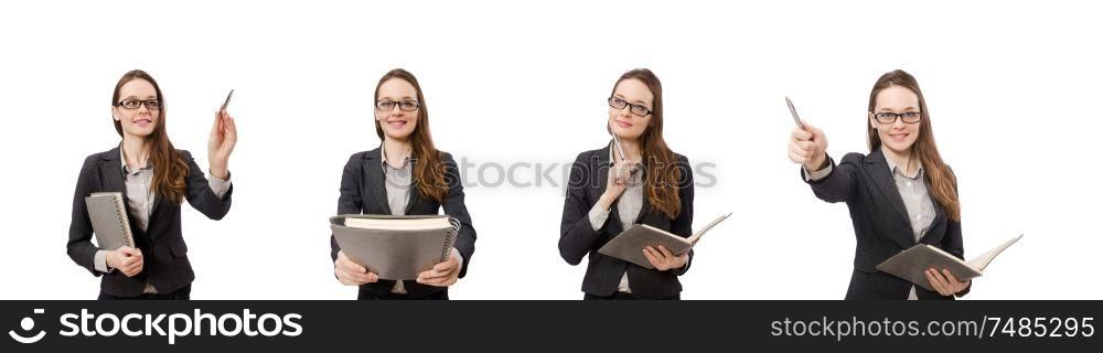 The working lady with paper isolated on white. Working lady with paper isolated on white