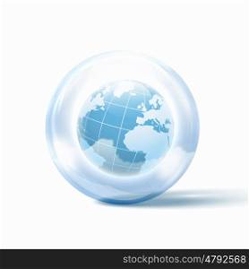 the world inside a glass sphere. the world or our planet earth inside a glass sphere