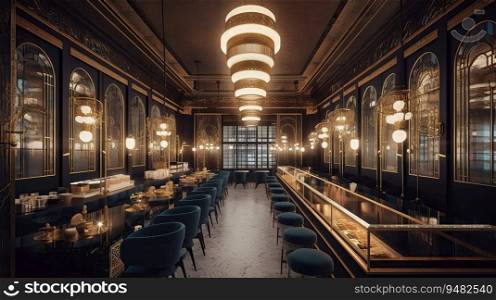 The world’s most expensive and high - end coffee shop, decorated in the latest minimalist industrial trendy interiors  .Created by AI