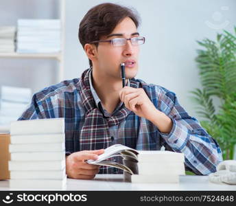 The writer presenting his books to public. Writer presenting his books to public