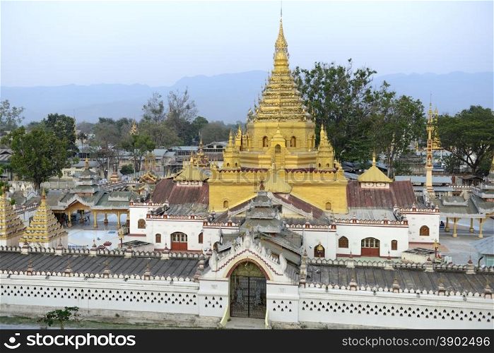 the Yadana Man Aung Pagoda in the city of Nyaungshwe on the Inle Lake in the Shan State in the east of Myanmar in Southeastasia.. ASIA MYANMAR BURMA INLE LAKE NYAUNGSHWE TEMPLE