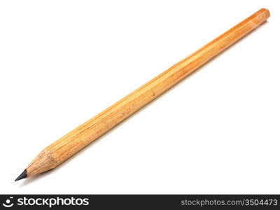 The yellow ground pencil lies is isolated on a snow-white background