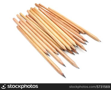 The yellow ground pencil lies is isolated on a snow-white background