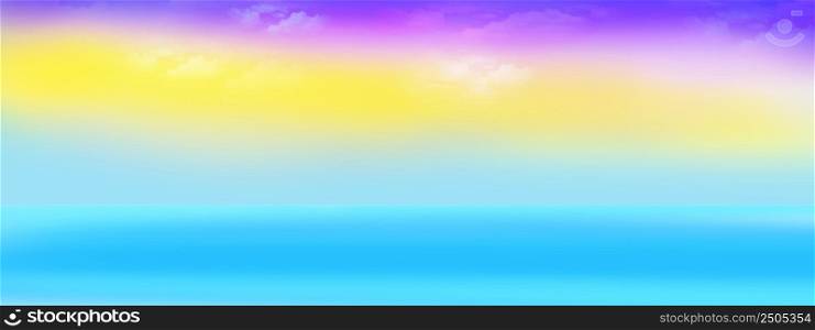 The yellow sky above the blue sea at sunrise. Digital Painting Background, Illustration.. The sky above the sea at sunrise