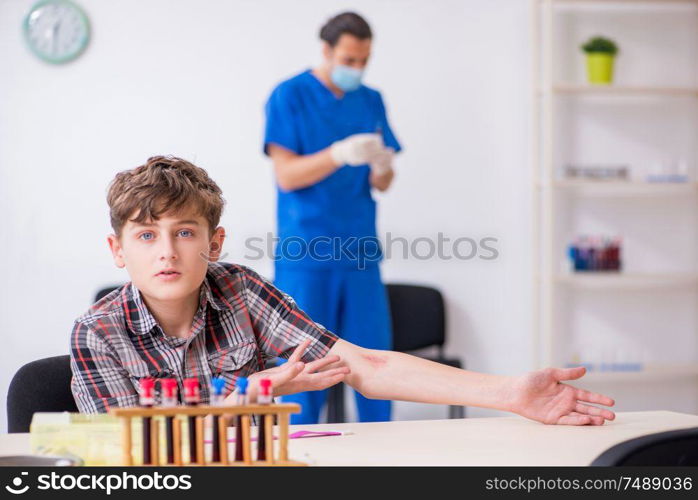 The young boy visiting doctor in hospital. Young boy visiting doctor in hospital