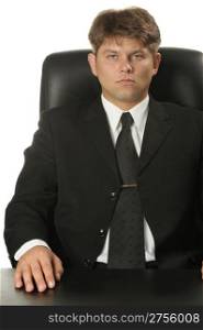 The young businessman in bad mood. A portrait of the man it is isolated on a white background.
