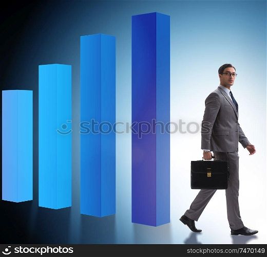 The young businessman in business concept with bar charts. Young businessman in business concept with bar charts