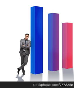 The young businessman in business concept with bar charts. Young businessman in business concept with bar charts