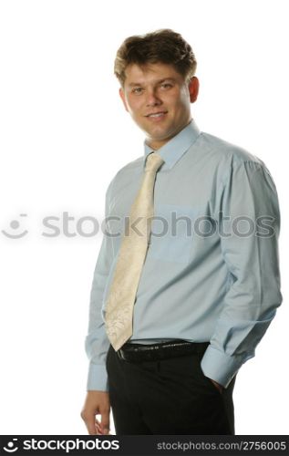 The young businessman isolated on a white background. A portrait of the man.
