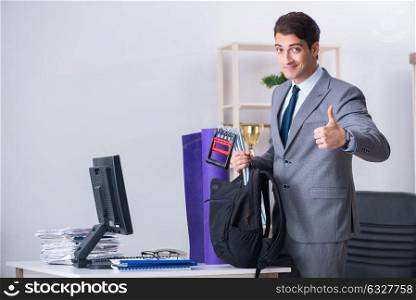 The young businessman rushing to sports gym during break. Young businessman rushing to sports gym during break