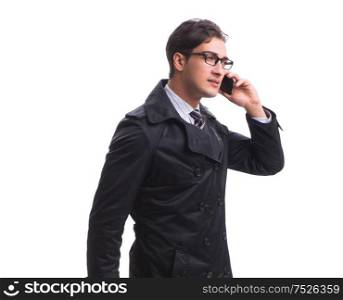 The young businessman wearing winter coat isolated on white. Young businessman wearing winter coat isolated on white