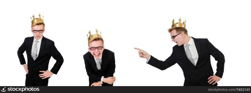 The young businessman with crown isolated on white. Young businessman with crown isolated on white