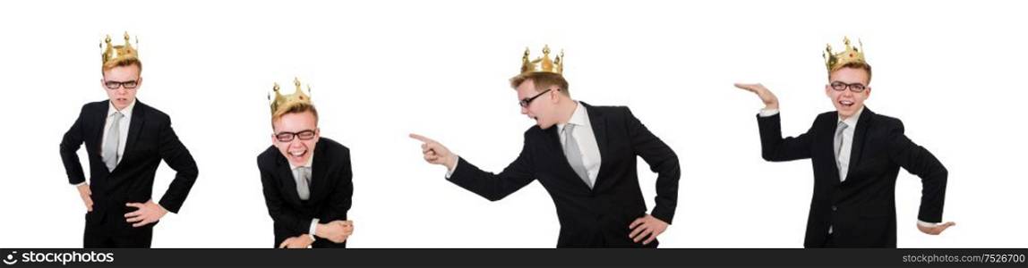 The young businessman with crown isolated on white. Young businessman with crown isolated on white