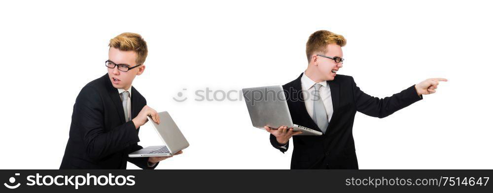 The young businessman with laptop isolated on white. Young businessman with laptop isolated on white