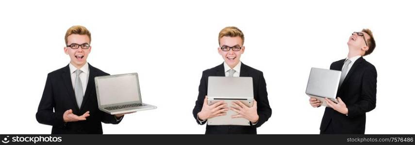 The young businessman with laptop isolated on white. Young businessman with laptop isolated on white