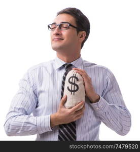 The young businessman with money sack isolated on white background. Young businessman with money sack isolated on white background