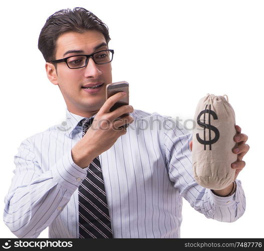 The young businessman with money sack isolated on white background. Young businessman with money sack isolated on white background