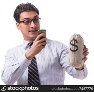 The young businessman with money sack isolated on white background. Young businessman with money sack isolated on white background