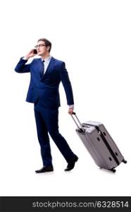 The young businessman with suitcase isolated on white background. Young businessman with suitcase isolated on white background