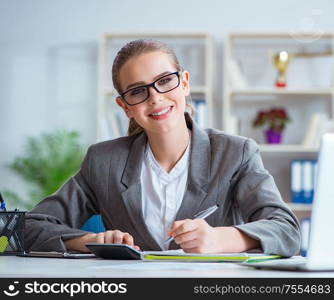 The young businesswoman accountant working in the office. Young businesswoman accountant working in the office