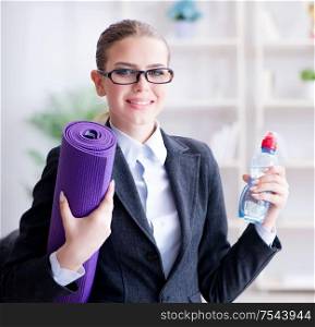 The young businesswoman in healthy lifestyle concept. Young businesswoman in healthy lifestyle concept