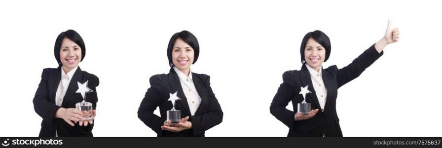 The young businesswoman isolated on the white. Young businesswoman isolated on the white