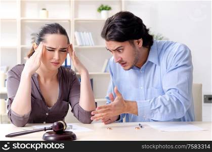The young family in marriage divorce concept. Young family in marriage divorce concept