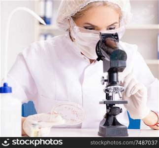 The young female woman doctor in hospital clinic lab. Young female woman doctor in hospital clinic lab