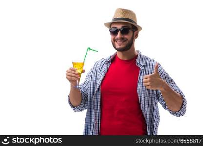 The young funny man with cocktail isolated on white. Young funny man with cocktail isolated on white