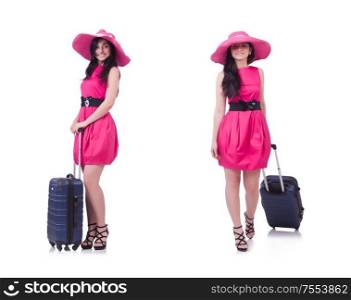 The young girl in pink dress travelling. Young girl in pink dress travelling