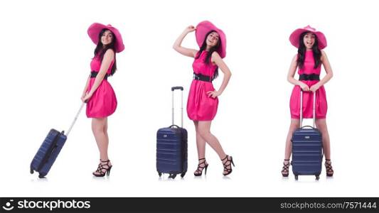 The young girl in pink dress travelling. Young girl in pink dress travelling
