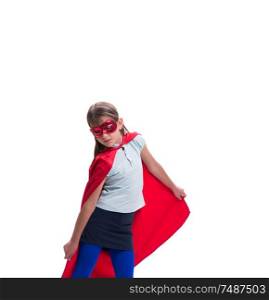 The young girl in super hero concept isolated on white. Young girl in super hero concept isolated on white