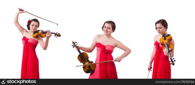 The young girl with violin on white. Young girl with violin on white