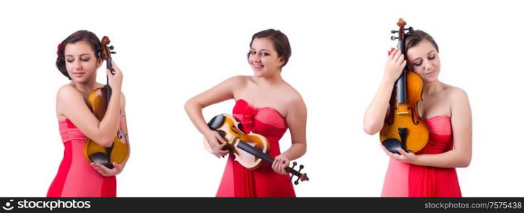 The young girl with violin on white. Young girl with violin on white