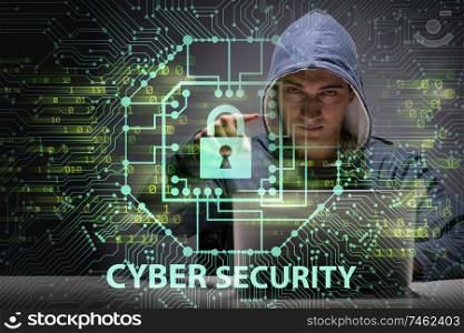The young hacker in cybersecurty concept. Young hacker in cybersecurty concept
