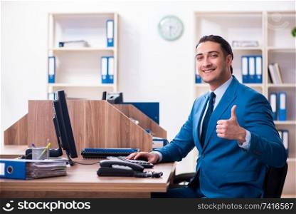 The young handsome businessman sitting in the office . Young handsome businessman sitting in the office 