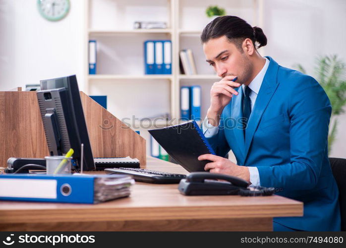 The young handsome businessman sitting in the office. Young handsome businessman sitting in the office