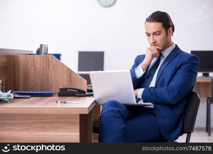The young handsome businessman working in the office . Young handsome businessman working in the office