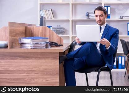 The young handsome businessman working in the office. Young handsome businessman working in the office