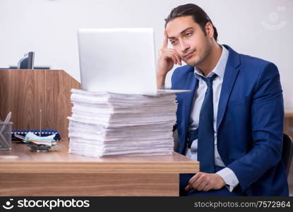 The young handsome businessman working in the office. Young handsome businessman working in the office