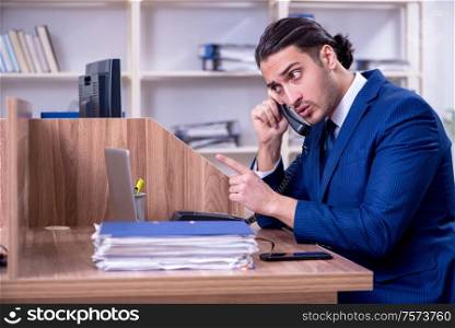 The young handsome businessman working in the office. Young handsome businessman working in the office