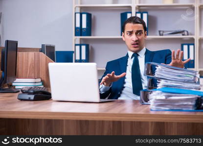 The young handsome businessman working in the office. Young handsome businessman working in the office