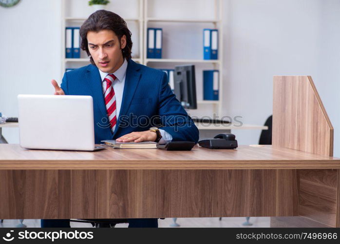 The young male businessman working in the office. Young male businessman working in the office