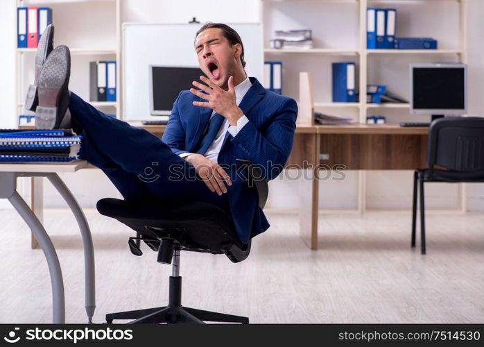 The young male businessman working in the office. Young male businessman working in the office