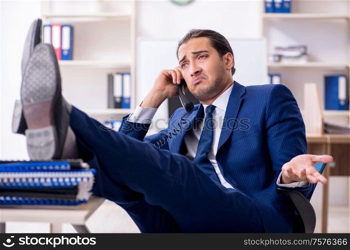 The young male businessman working in the office. Young male businessman working in the office