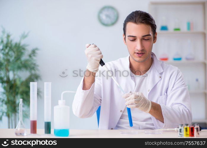 The young male chemist working in the lab. Young male chemist working in the lab