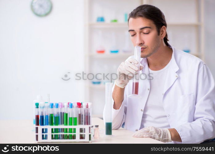 The young male chemist working in the lab. Young male chemist working in the lab