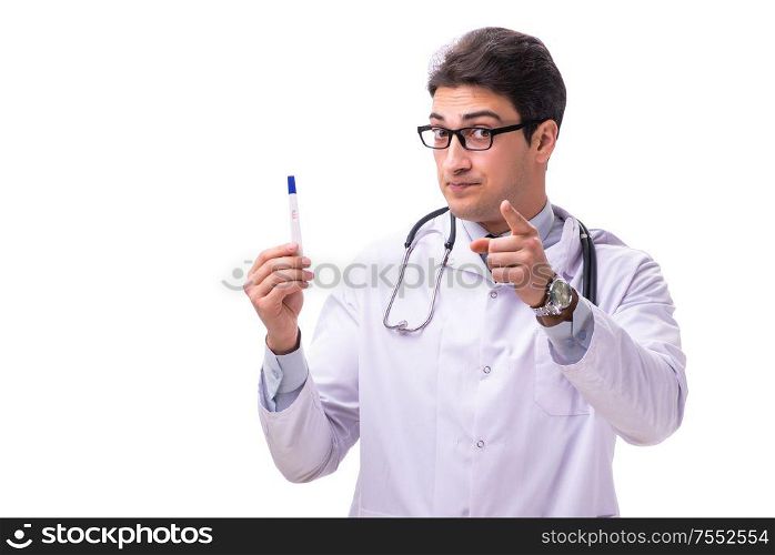 The young male doctor gynecologist isolated on white. Young male doctor gynecologist isolated on white